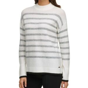 CALVIN KLEIN Stripe Mock Neck Pullover Sweater NWT Size L